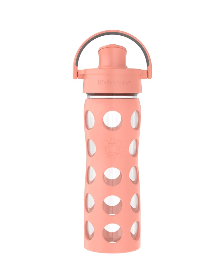 Botella de vidrio 475 ml. con tapa active y funda de silicona