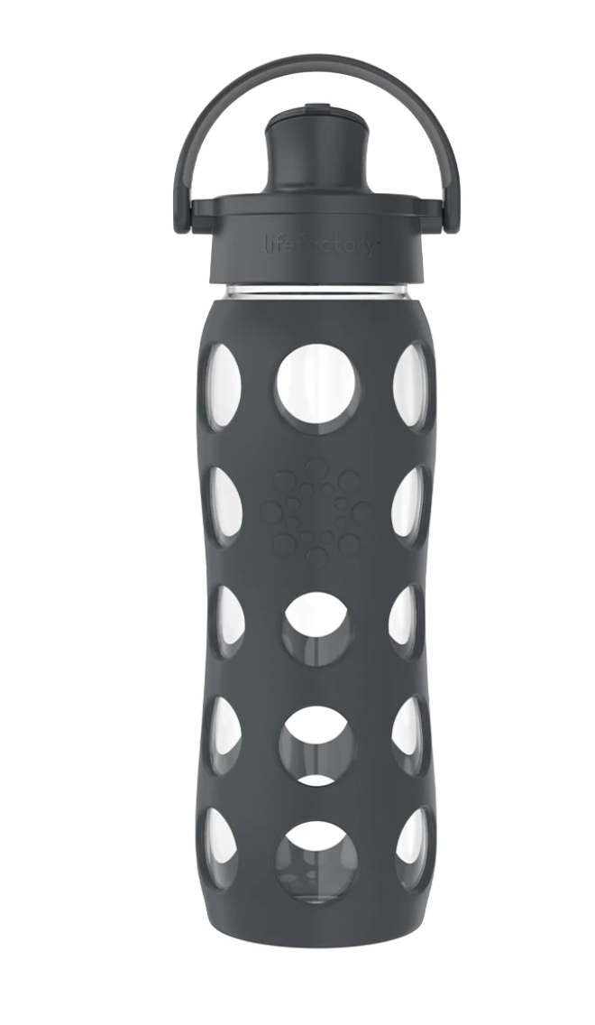 Botella de vidrio 650 ml con tapa active y funda de silicona