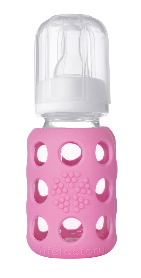 Mamadera 120 ml. Vidrio con funda de silicona