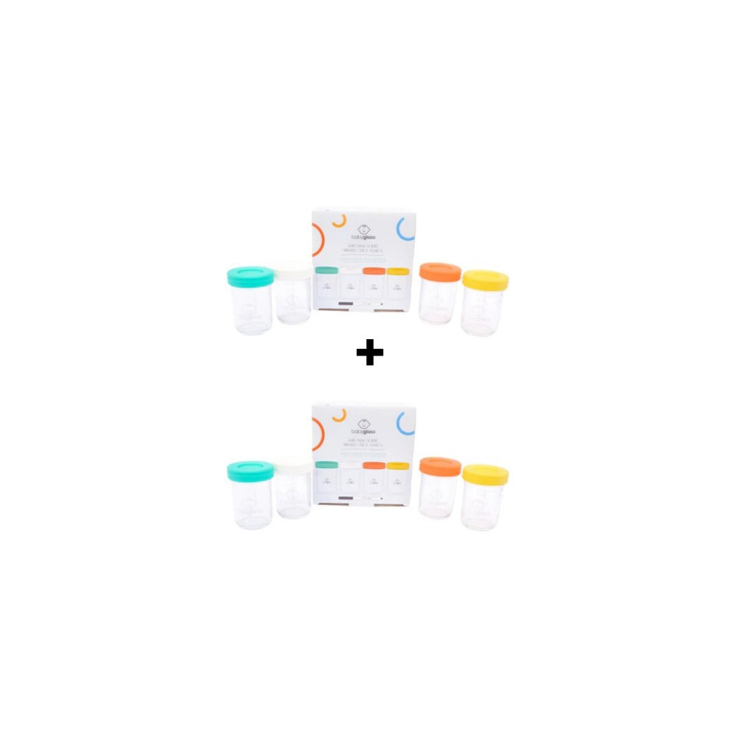 BABYGLASS: PACK 2 SET PEQUEÑOS - 2 Set de 4 contenedores 240 ml + lápiz marcador (8 contenedores)