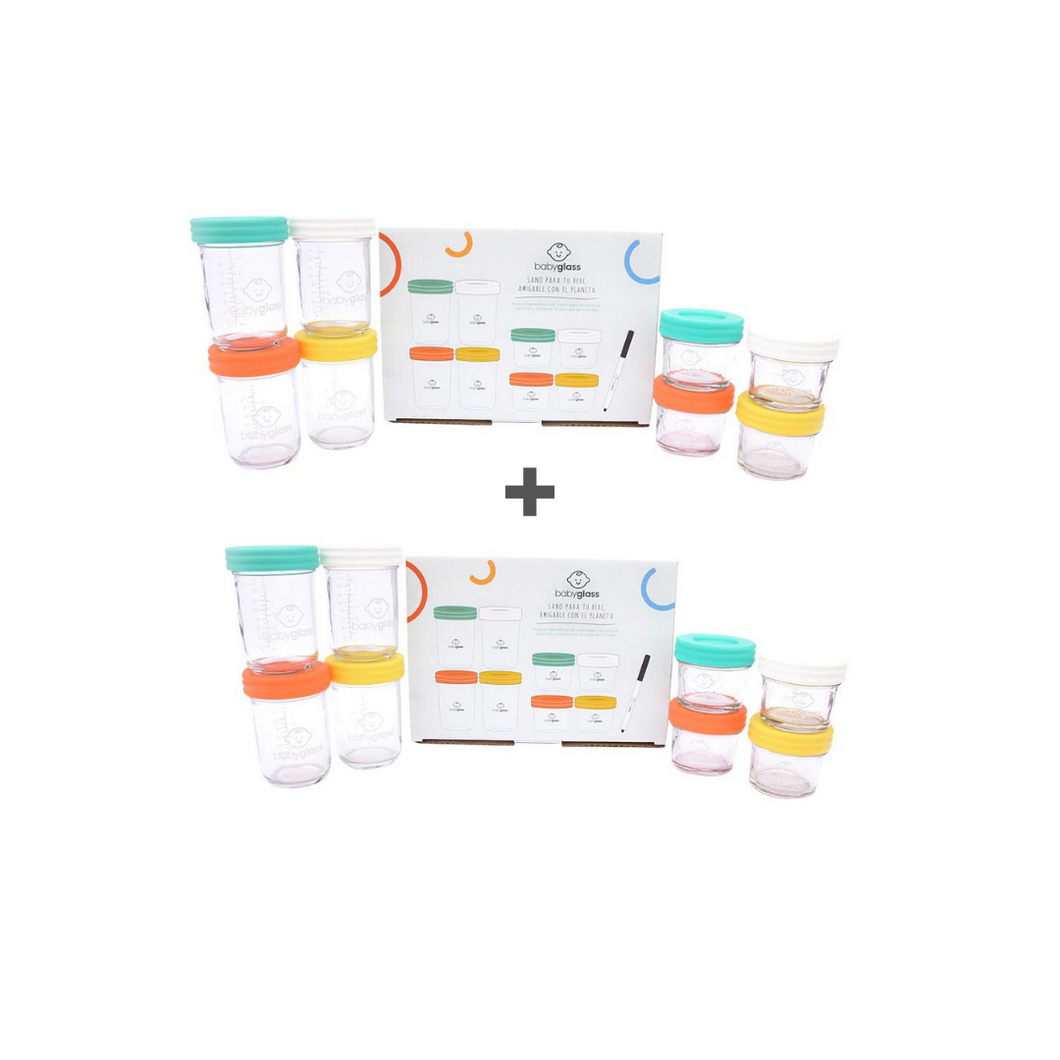 BABYGLASS: PACK 2 SET GRANDES - Incluye 2 Set de 4 contenedores 240 ml y 4 contenedores 120 ml